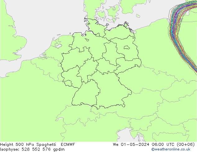 500 hPa Yüksekliği Spaghetti ECMWF Çar 01.05.2024 06 UTC