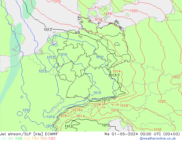 Prąd strumieniowy ECMWF śro. 01.05.2024 00 UTC