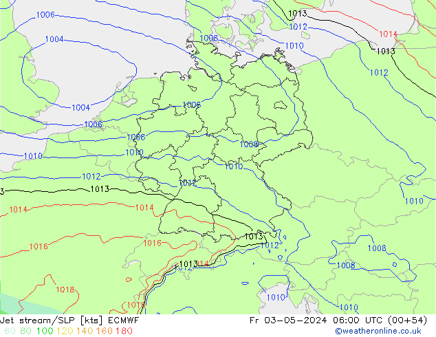 Jet stream/SLP ECMWF Fr 03.05.2024 06 UTC