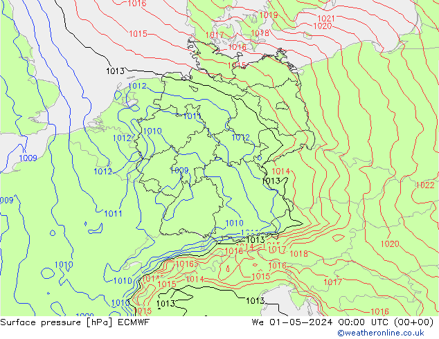 Surface pressure ECMWF We 01.05.2024 00 UTC