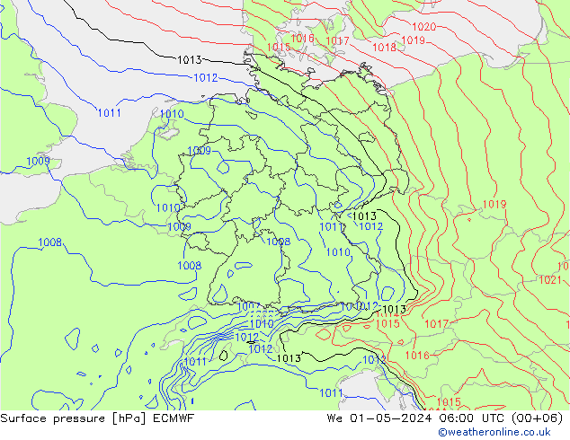 Pressione al suolo ECMWF mer 01.05.2024 06 UTC