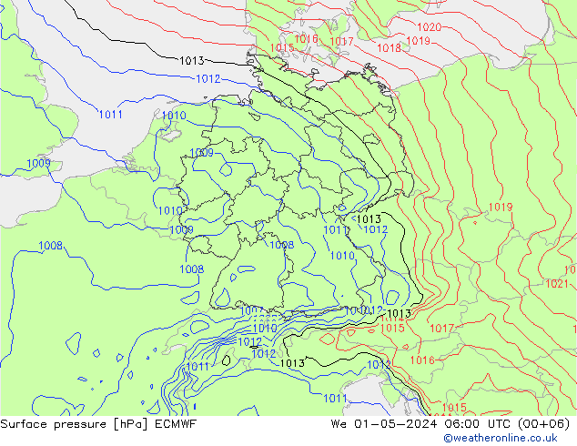 Luchtdruk (Grond) ECMWF wo 01.05.2024 06 UTC