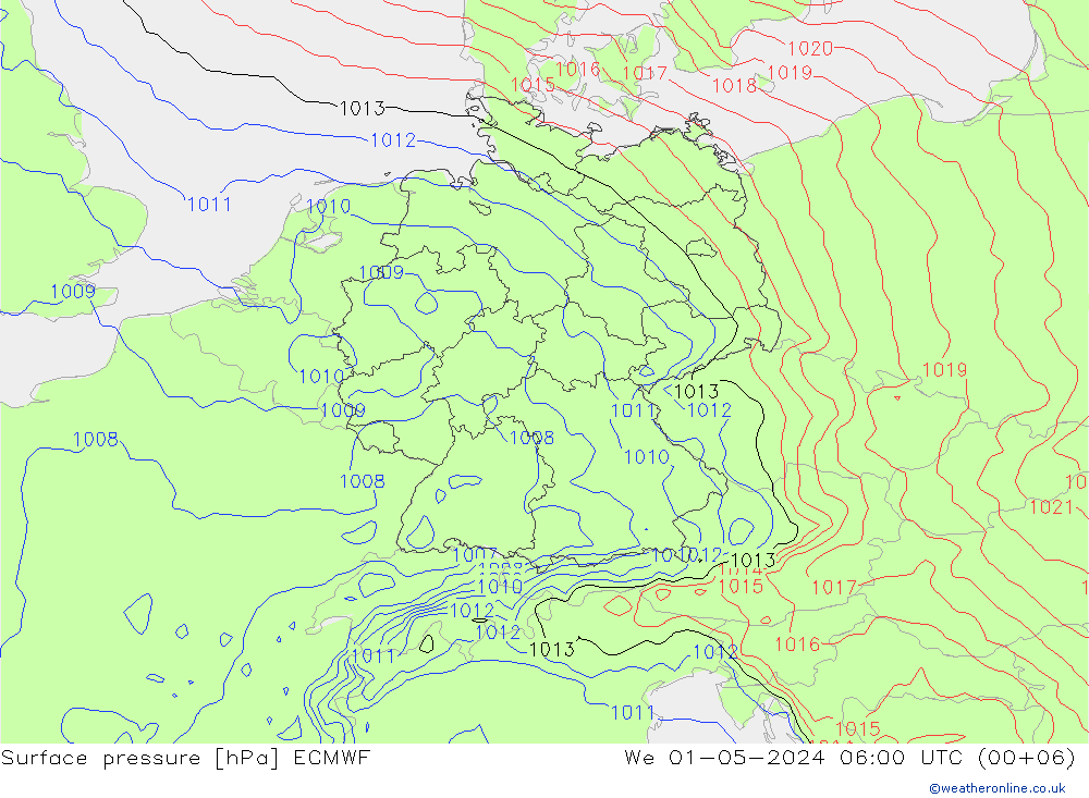 Bodendruck ECMWF Mi 01.05.2024 06 UTC