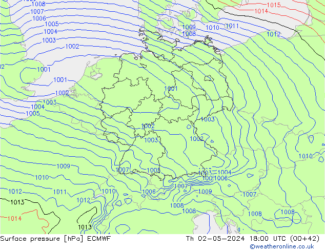 Luchtdruk (Grond) ECMWF do 02.05.2024 18 UTC