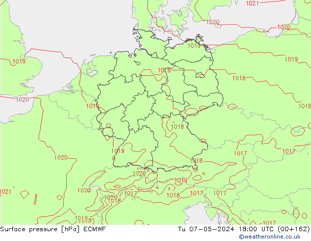 Surface pressure ECMWF Tu 07.05.2024 18 UTC