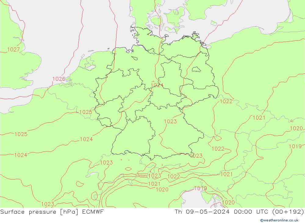 Atmosférický tlak ECMWF Čt 09.05.2024 00 UTC
