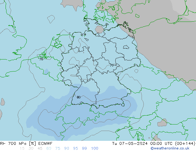 RH 700 hPa ECMWF Ter 07.05.2024 00 UTC