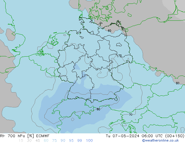 RH 700 hPa ECMWF Tu 07.05.2024 06 UTC