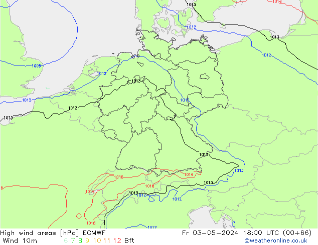 High wind areas ECMWF Fr 03.05.2024 18 UTC