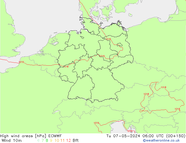 High wind areas ECMWF вт 07.05.2024 06 UTC