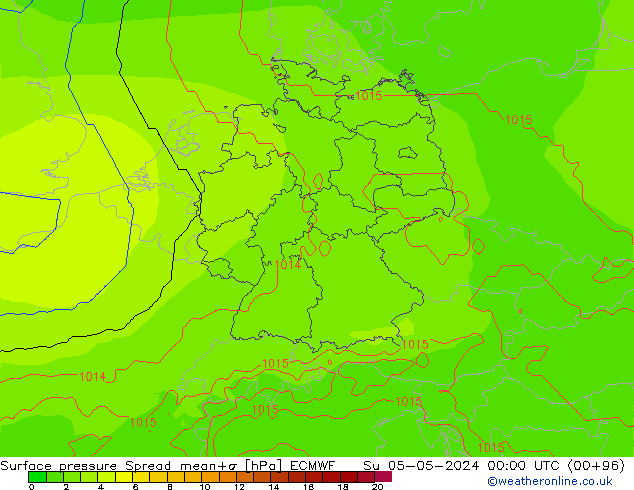 Pressione al suolo Spread ECMWF dom 05.05.2024 00 UTC