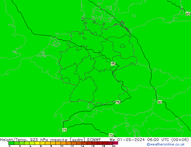 Yükseklik/Sıc. 925 hPa ECMWF Çar 01.05.2024 06 UTC