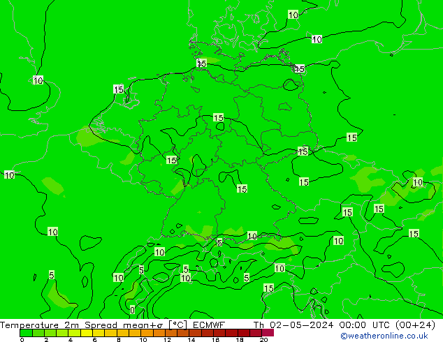 Temperature 2m Spread ECMWF Th 02.05.2024 00 UTC