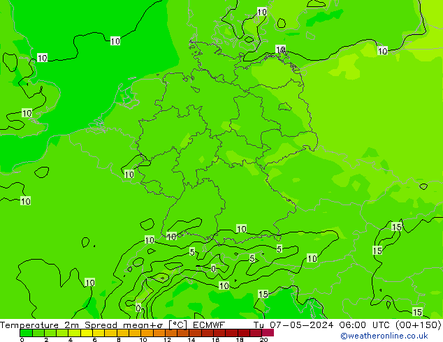 Temperaturkarte Spread ECMWF Di 07.05.2024 06 UTC