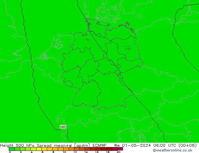 Height 500 hPa Spread ECMWF Qua 01.05.2024 06 UTC