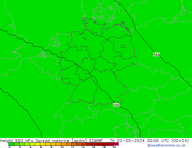 Hoogte 500 hPa Spread ECMWF do 02.05.2024 00 UTC