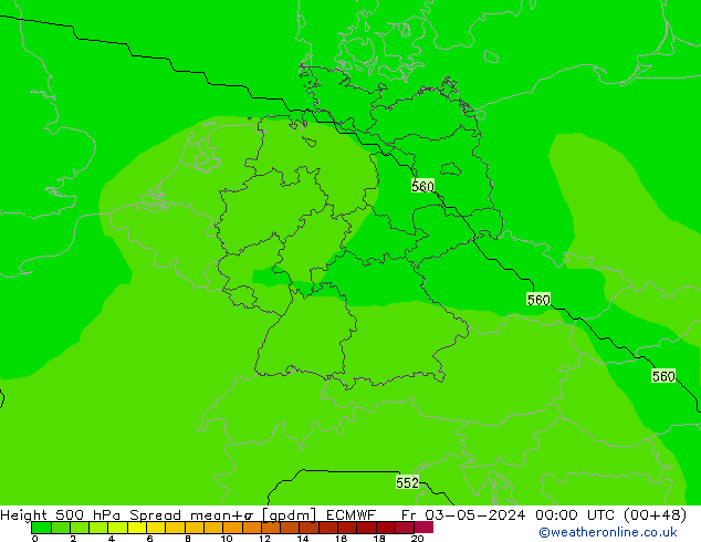 Height 500 hPa Spread ECMWF Fr 03.05.2024 00 UTC