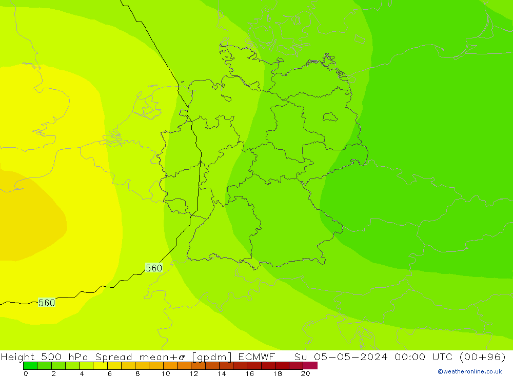 Height 500 hPa Spread ECMWF So 05.05.2024 00 UTC