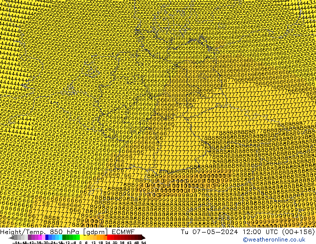 Height/Temp. 850 гПа ECMWF вт 07.05.2024 12 UTC