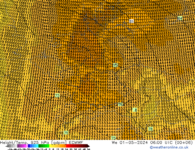 Hoogte/Temp. 925 hPa ECMWF wo 01.05.2024 06 UTC