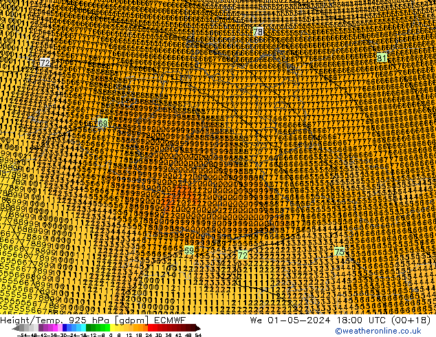 Height/Temp. 925 гПа ECMWF ср 01.05.2024 18 UTC