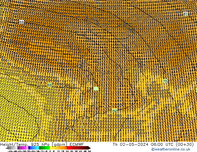 Height/Temp. 925 hPa ECMWF Do 02.05.2024 06 UTC