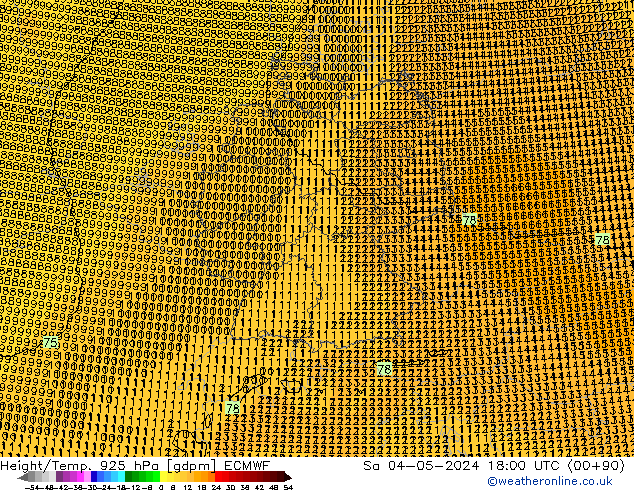 Height/Temp. 925 hPa ECMWF Sáb 04.05.2024 18 UTC