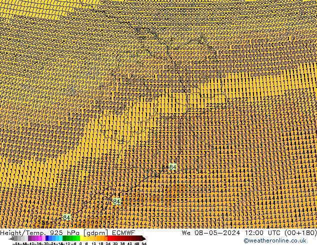 Height/Temp. 925 hPa ECMWF Qua 08.05.2024 12 UTC