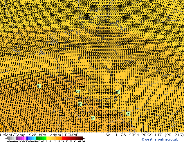 Height/Temp. 925 гПа ECMWF сб 11.05.2024 00 UTC