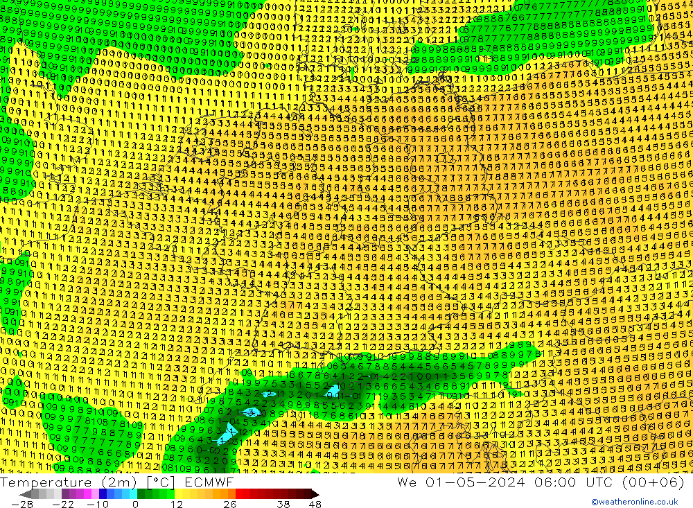 Temperaturkarte (2m) ECMWF Mi 01.05.2024 06 UTC