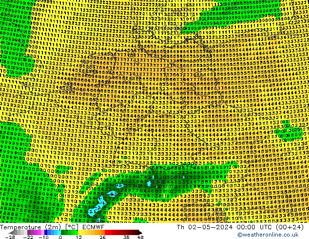 Temperature (2m) ECMWF Th 02.05.2024 00 UTC