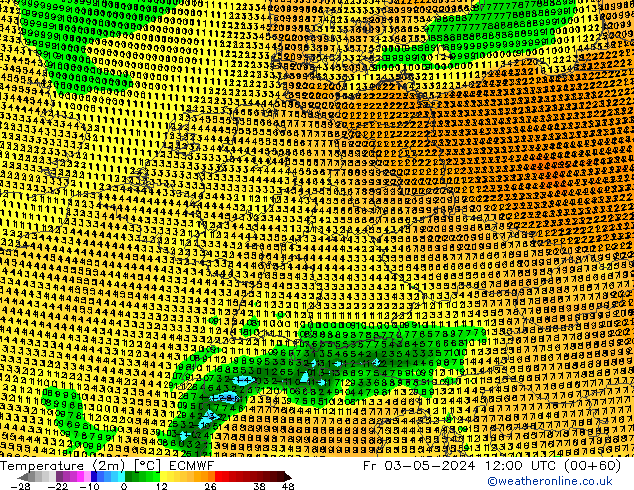 Temperatura (2m) ECMWF Sex 03.05.2024 12 UTC