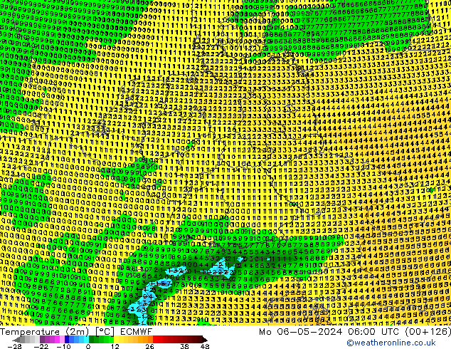 Sıcaklık Haritası (2m) ECMWF Pzt 06.05.2024 06 UTC