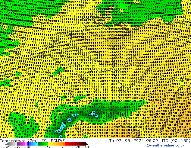 Temperature (2m) ECMWF Tu 07.05.2024 06 UTC