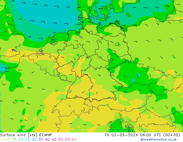 Vent 10 m ECMWF jeu 02.05.2024 06 UTC