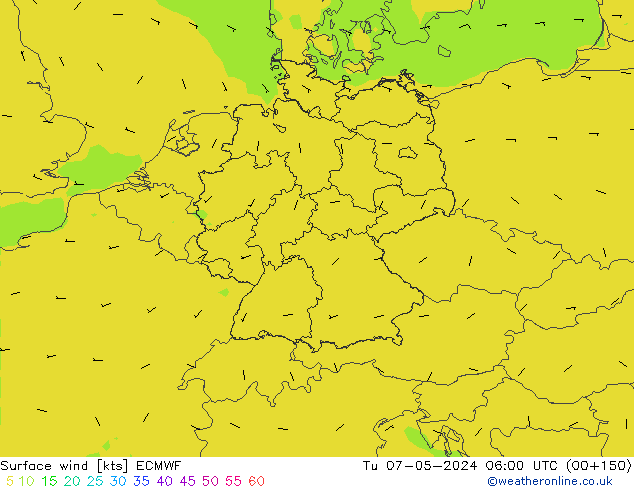 ветер 10 m ECMWF вт 07.05.2024 06 UTC