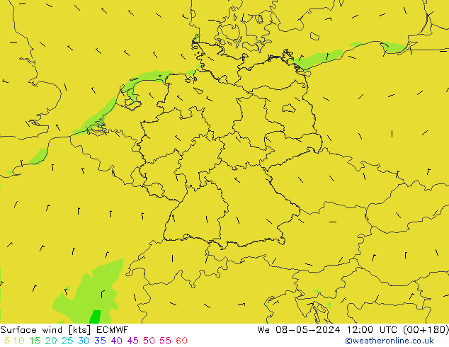 Surface wind ECMWF We 08.05.2024 12 UTC