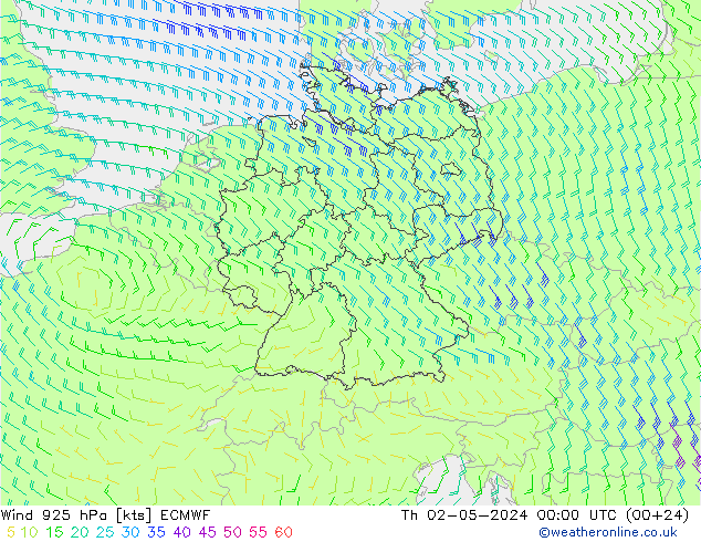 Vento 925 hPa ECMWF Qui 02.05.2024 00 UTC