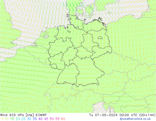 Wind 925 hPa ECMWF Tu 07.05.2024 00 UTC