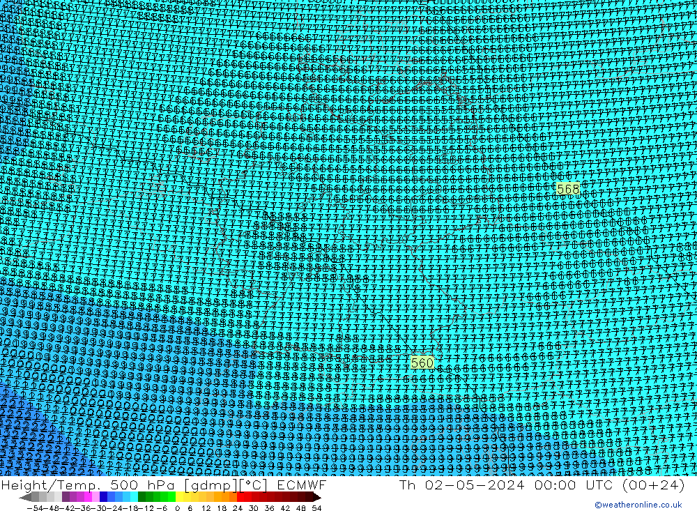 Height/Temp. 500 hPa ECMWF Th 02.05.2024 00 UTC