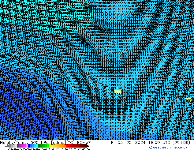 Height/Temp. 500 hPa ECMWF Fr 03.05.2024 18 UTC