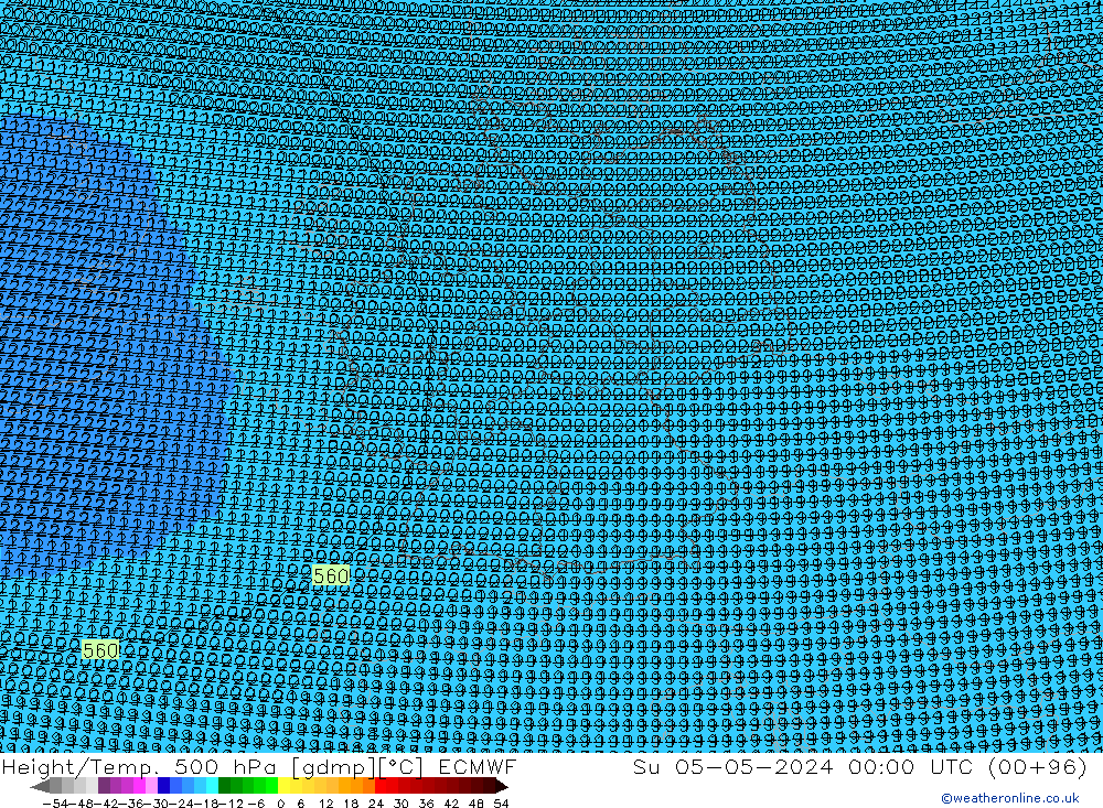 Height/Temp. 500 гПа ECMWF Вс 05.05.2024 00 UTC