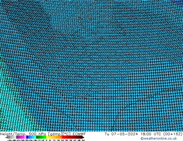 Hoogte/Temp. 500 hPa ECMWF di 07.05.2024 18 UTC