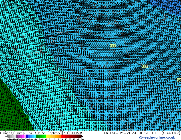 Height/Temp. 500 hPa ECMWF Čt 09.05.2024 00 UTC