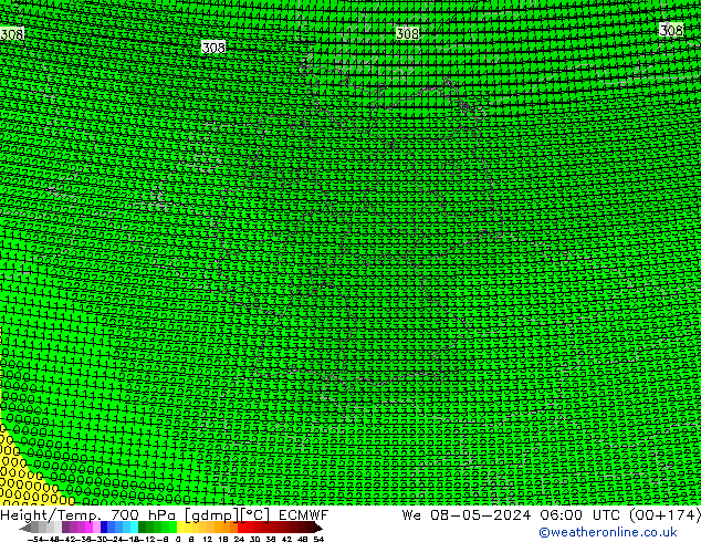 Géop./Temp. 700 hPa ECMWF mer 08.05.2024 06 UTC