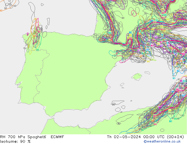 RH 700 hPa Spaghetti ECMWF Do 02.05.2024 00 UTC