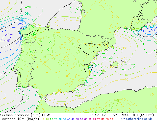 Isotachs (kph) ECMWF Fr 03.05.2024 18 UTC