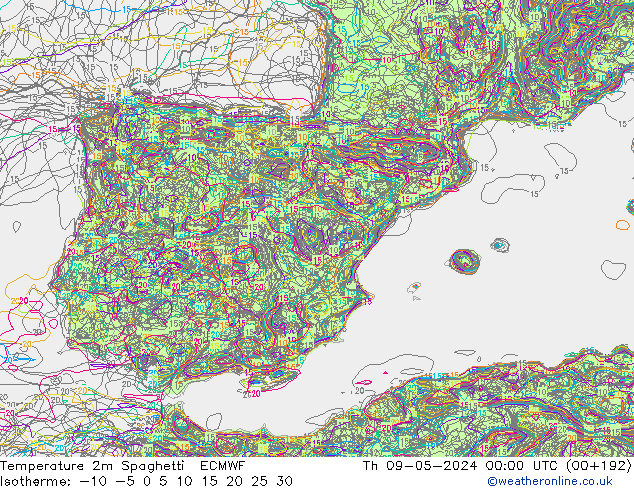 Sıcaklık Haritası 2m Spaghetti ECMWF Per 09.05.2024 00 UTC