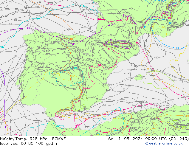 Height/Temp. 925 hPa ECMWF Sa 11.05.2024 00 UTC