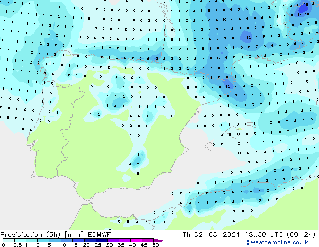 осадки (6h) ECMWF чт 02.05.2024 00 UTC